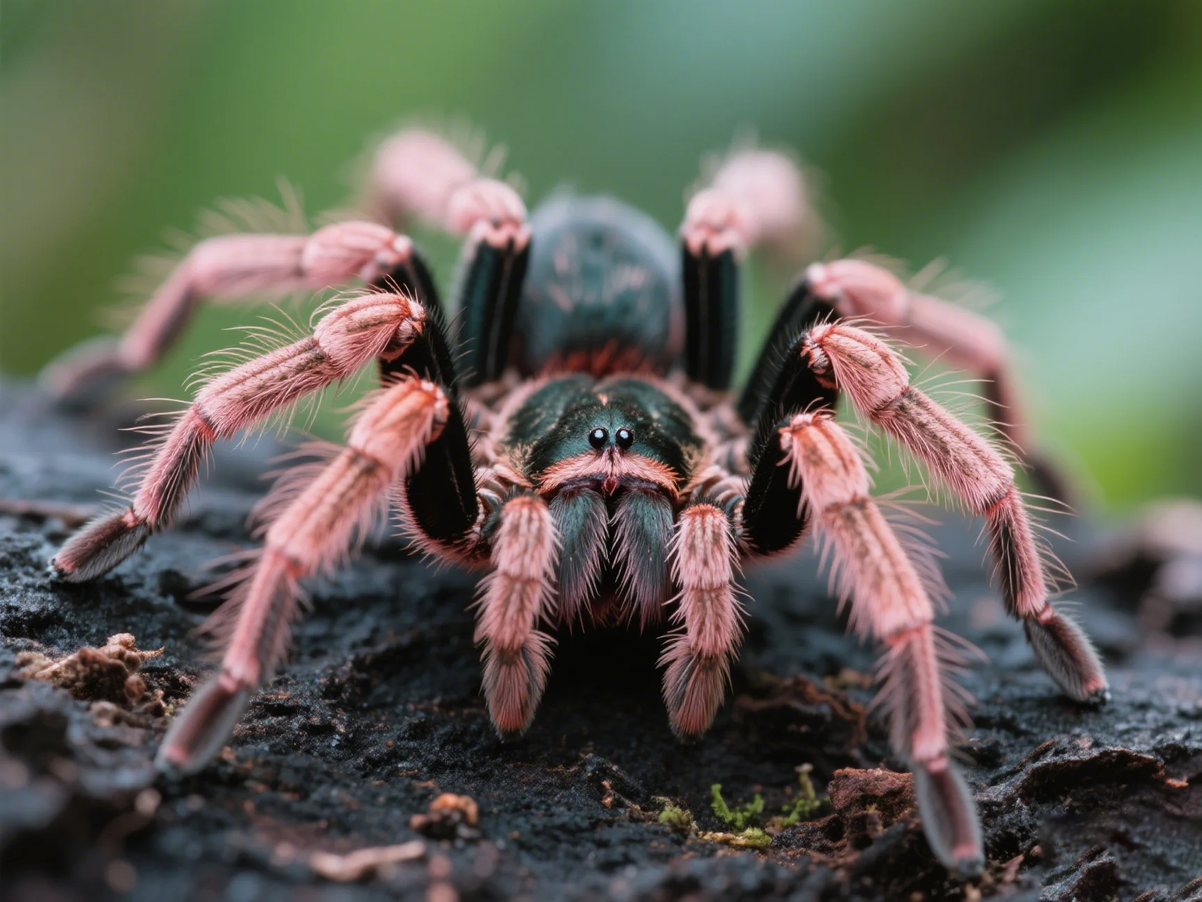 A vibrant blue Caribena versicolor spiderling, the starting point of its growth journey.