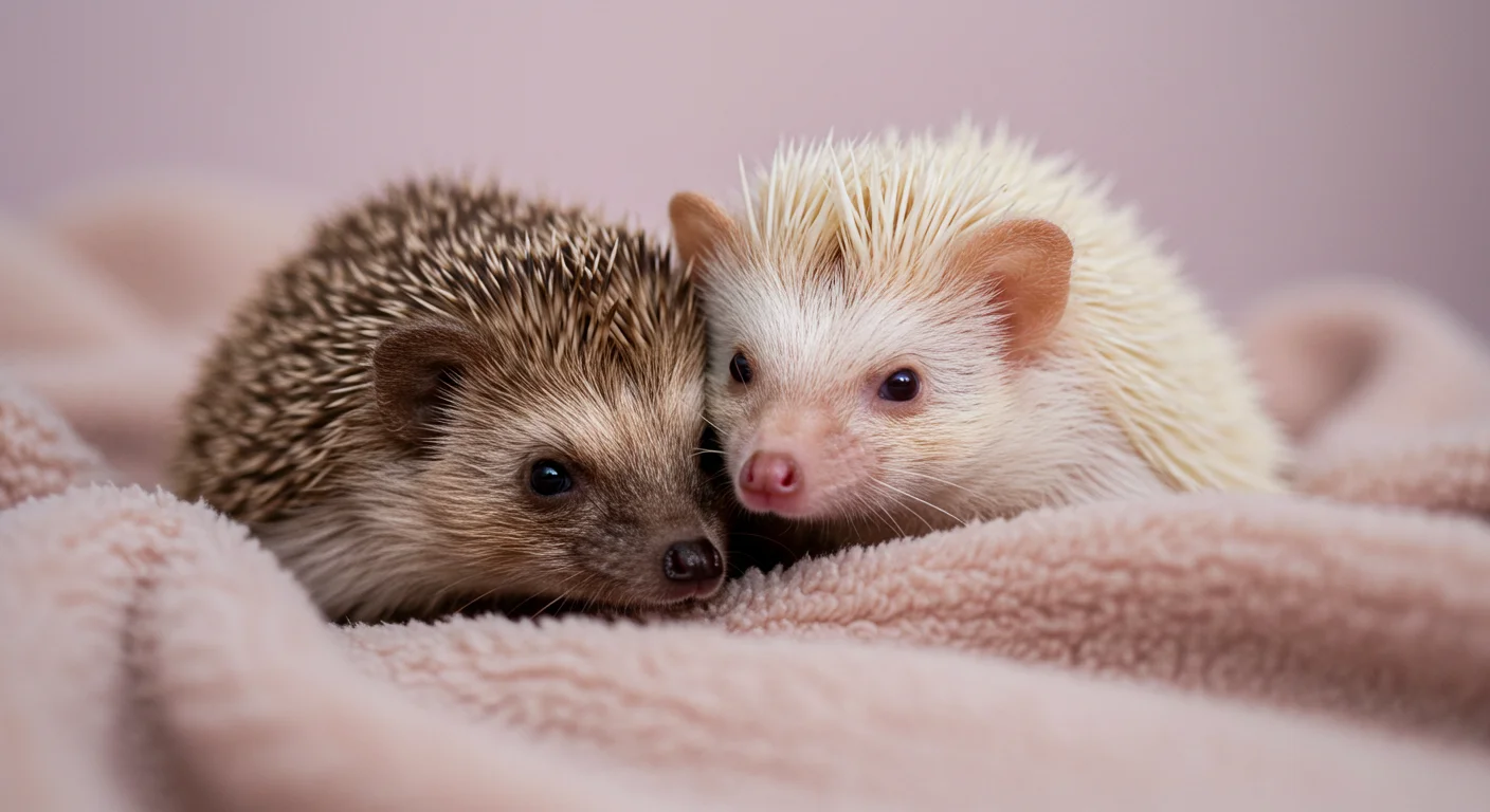 Two hedgehogs together on a blanket, suggesting careful social interaction
