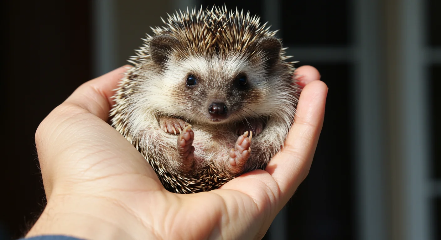 Hedgehog being gently held, symbolizing emergency care needs.