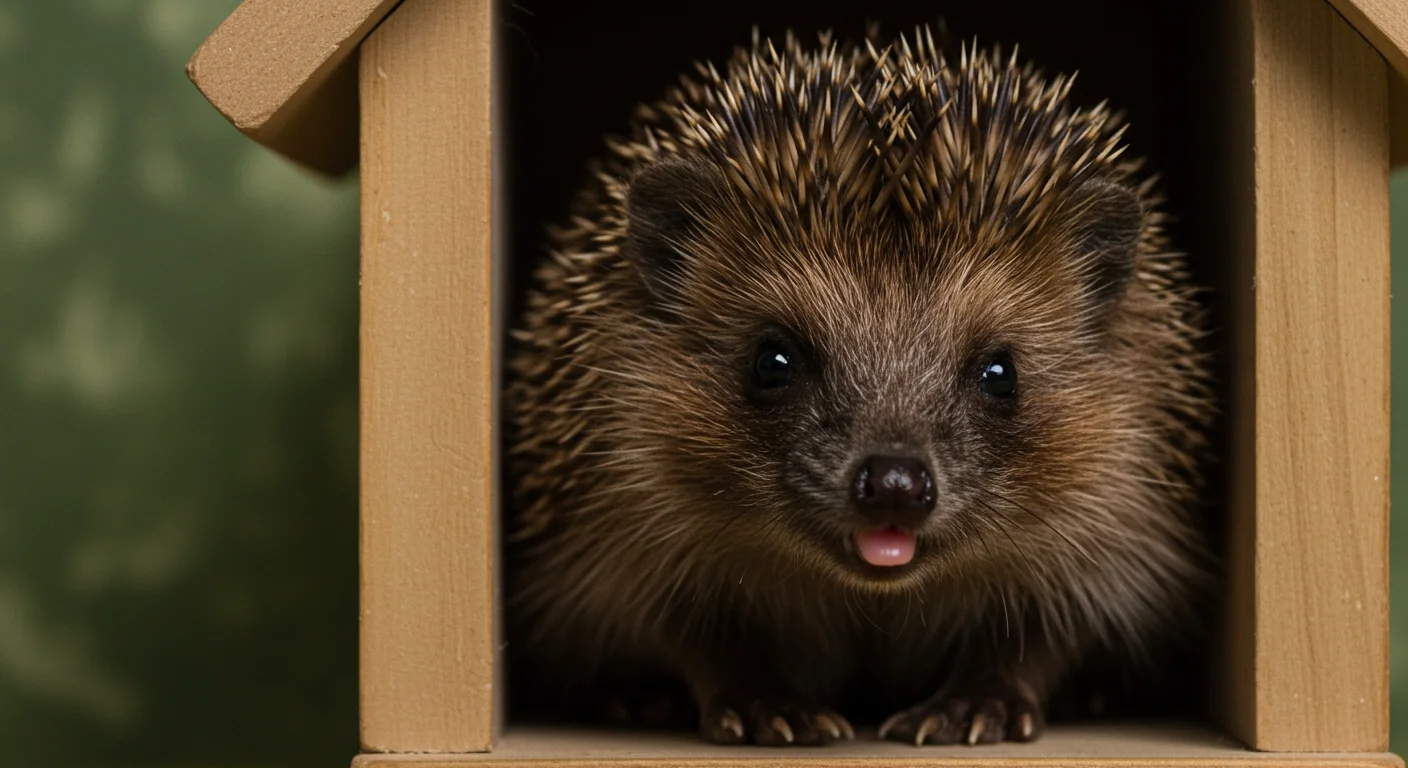 Hedgehog safely inside a designated space, like proofed office area.