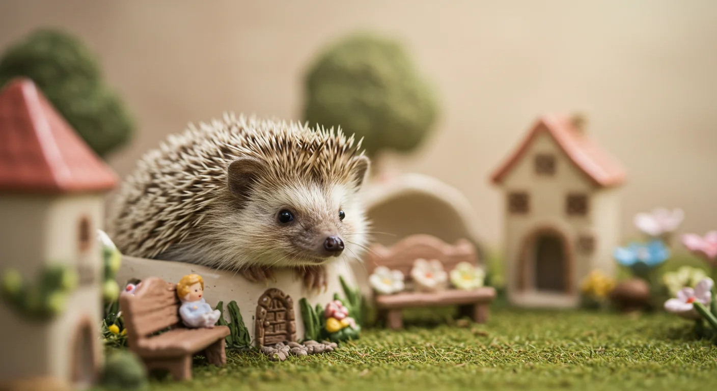 Hedgehog exploring near greenery and food bowl