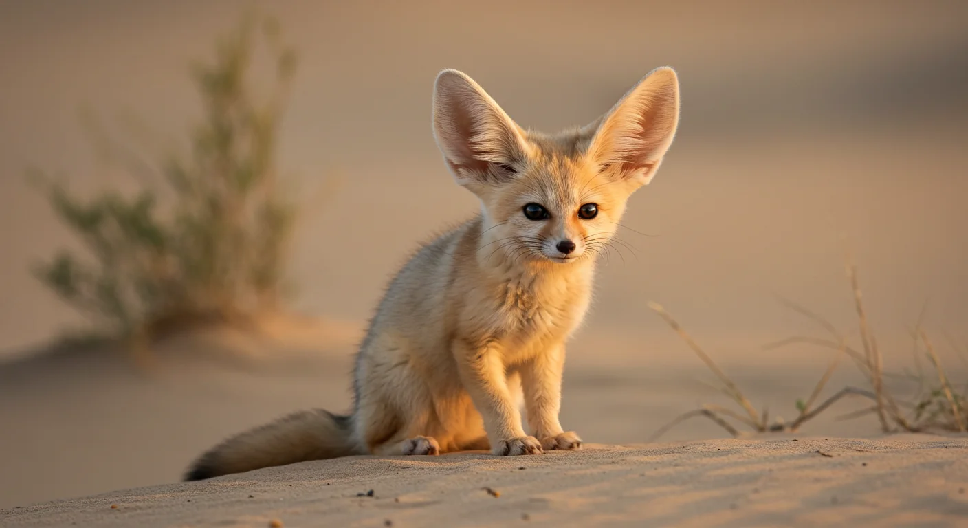 Fennec fox standing in sand dunes, representing its non-native status in the US