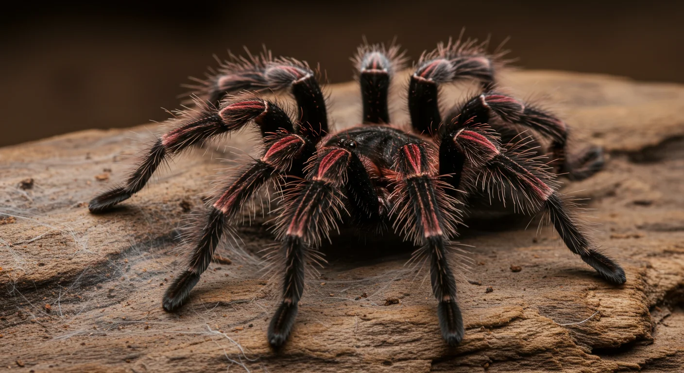Chilean Rose Tarantula in a natural-looking setting, implying room temperature comfort