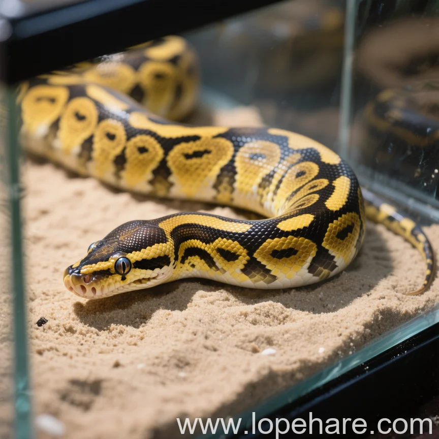 Ball Python coiled in a naturalistic enclosure