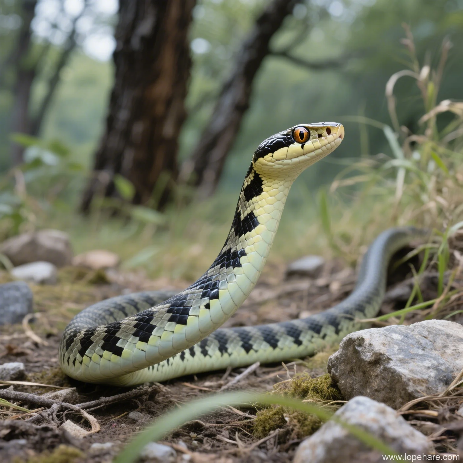Snake moving through forest undergrowth