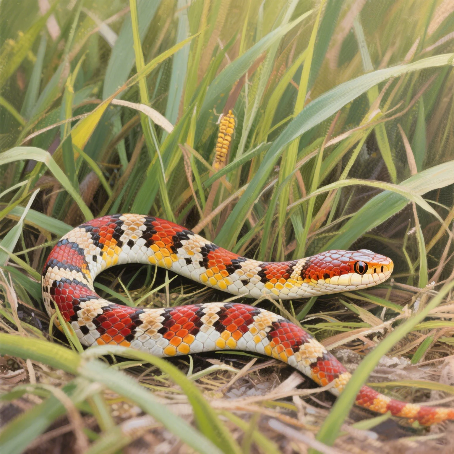 Colorful snake in grass