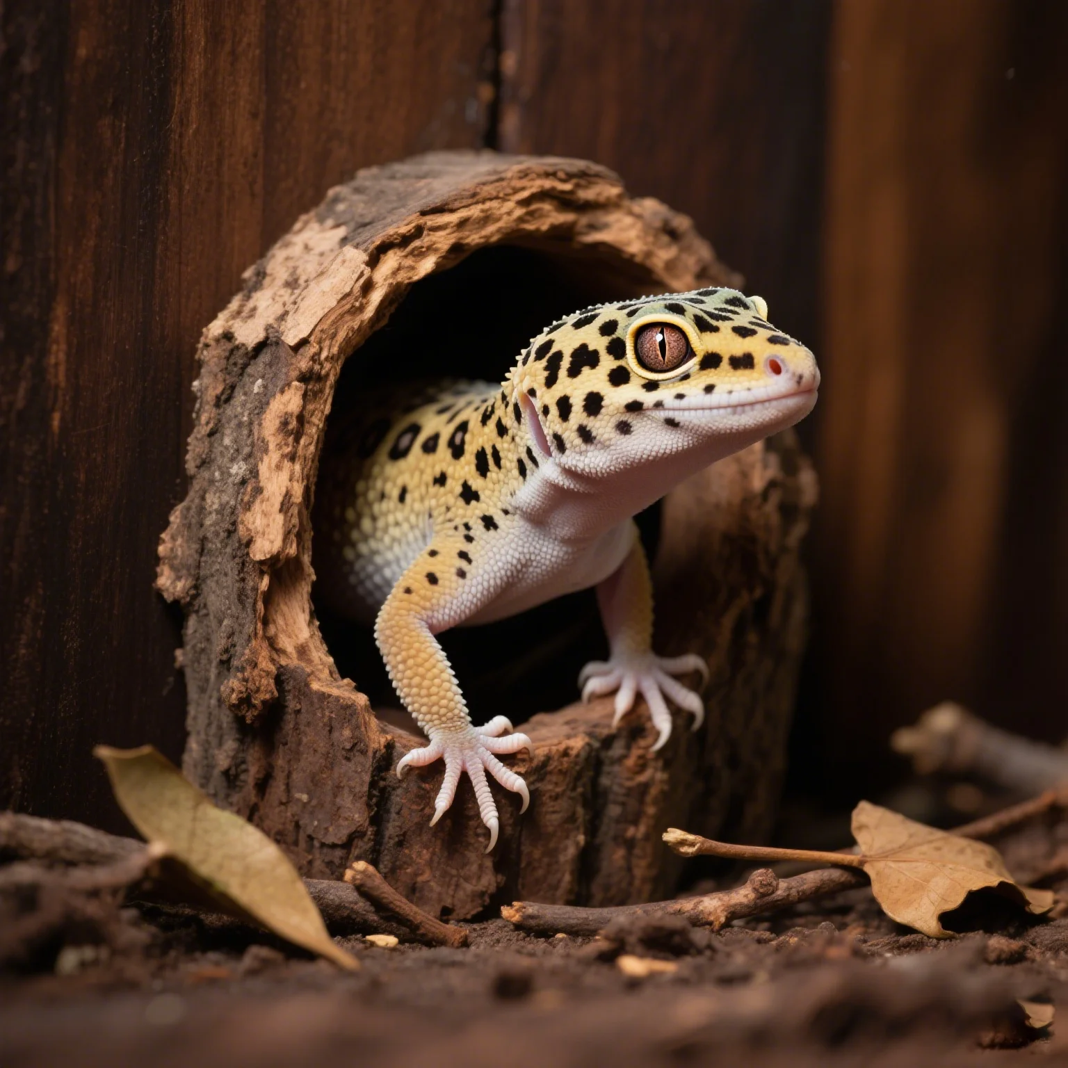 A wild leopard gecko enjoying a safe spot behind its owner’s ear while exploring its environment.