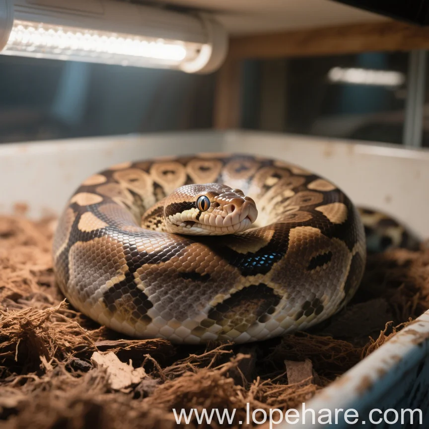 Ball Python basking after laying eggs